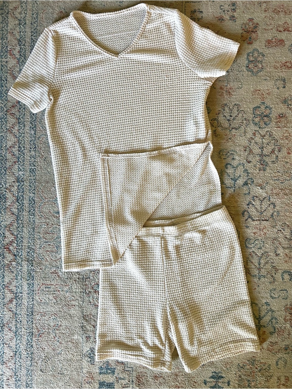 Women's Soft Cream Waffle Knit Short Pajama Set